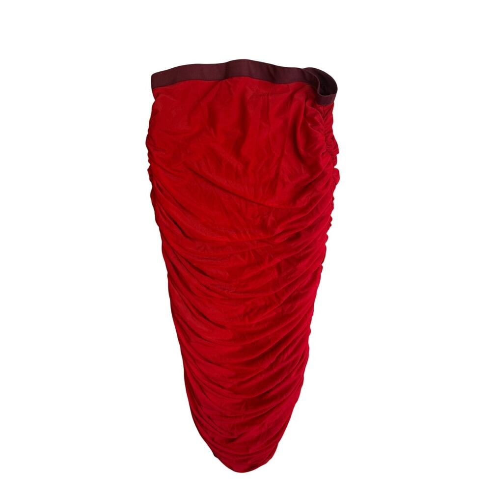 Simon Miller Ruched Mesh Midi Skirt Revolve Red High Rise Medium